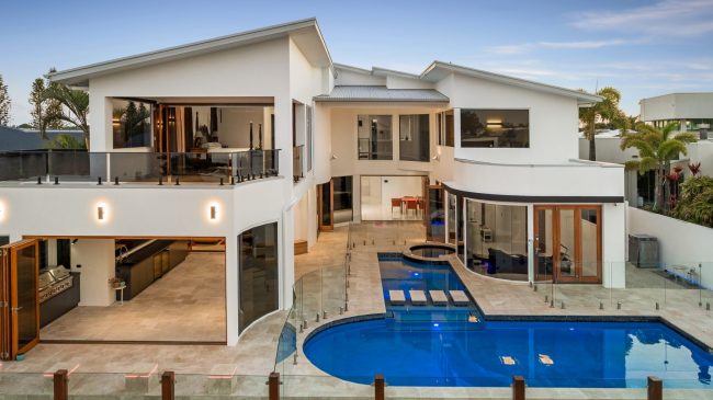 bird's eye view luxury swimming pool build sunshine coast