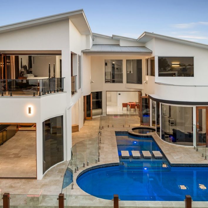 bird's eye view luxury swimming pool build sunshine coast