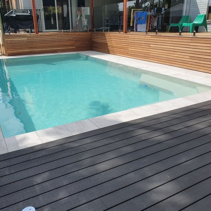 pool and charcoal timber deck build sunshine coast