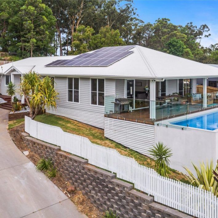 bird's eyes view above ground pool and house build sunshine coast